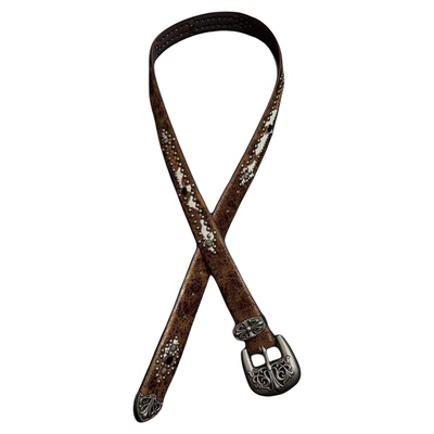 日式复古风手工做旧金属雕花皮带