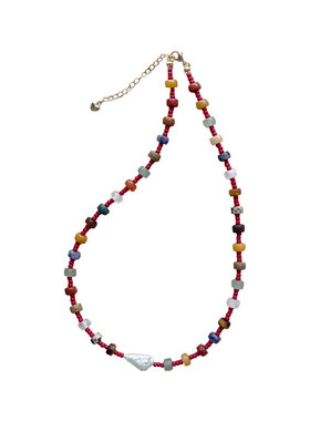 est原创复古天然石红米珠项链