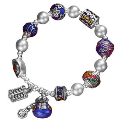 银手链足银盘缠珐琅手链福袋手串