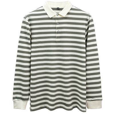 秋季新款男士条纹长袖T恤polo衫