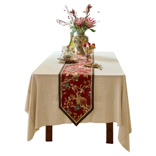 【孤品】蜡笔派瑞蛇祥蔓桌旗复古红色节日新婚餐桌盖布W