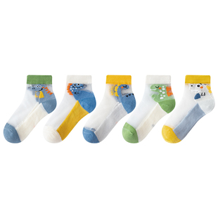 男童夏季薄款袜子纯棉儿童夏天透气网眼男孩宝宝超薄恐龙冰丝短袜