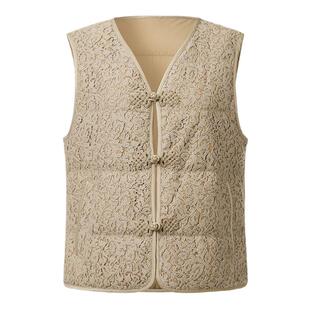 VGRASS冬季新款短款蕾丝马甲背心独特V领90鹅绒轻盈保暖羽绒服女