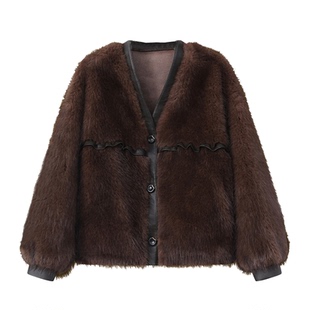 俞兆林妈妈装皮毛一体短款外套女冬季2025新款轻奢气质仿貂绒皮草