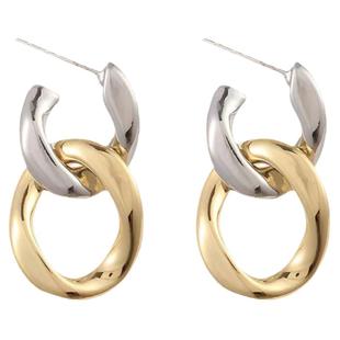 顶楼同款简约金银撞色链条法式耳钉欧美气质冷淡风高级感耳环