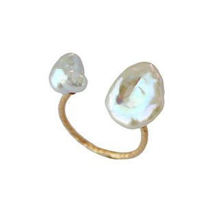 奇货」双珠戒指粉紫天然巴洛克异形珍珠小众纯银开口美国14k包金