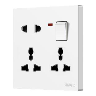 国际电工86型多功能国际通用墙壁电源一开八孔插座面板带开关家用