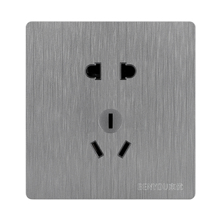 86型暗装家用开关插座拉丝灰色墙壁一开5五孔16A插座面板多孔电源