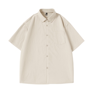 班尼路S&K短袖衬衫男夏季薄款杏色情侣百搭外套男生宽松休闲衬衣A