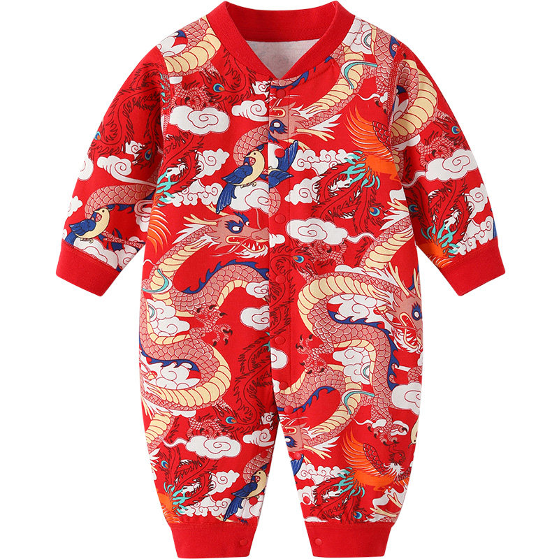 满月婴儿衣服红色连体衣