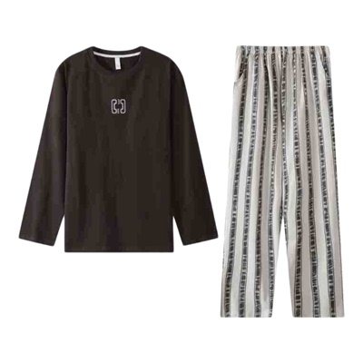 睡衣男秋冬季纯棉拉架长袖套头可