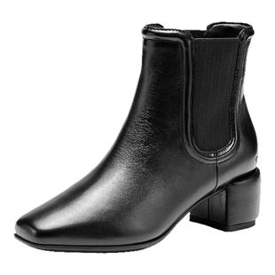 ECCO爱步靴子女 2025秋冬新款粗跟切尔西靴黑色短靴 型塑290993