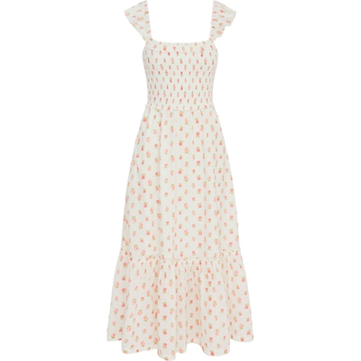 LOVESHACKFANCY春夏女士花卉印花平行绉缝中长连衣裙