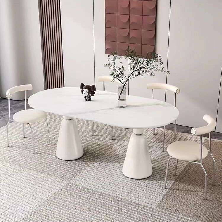 奶油风岩板餐桌家用餐桌椅奢长方形简约现代小户型网圣杯红餐桌轻