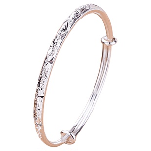 宝宝银手镯银光面推拉实心婴儿童脚镯满月周岁礼大人镯子