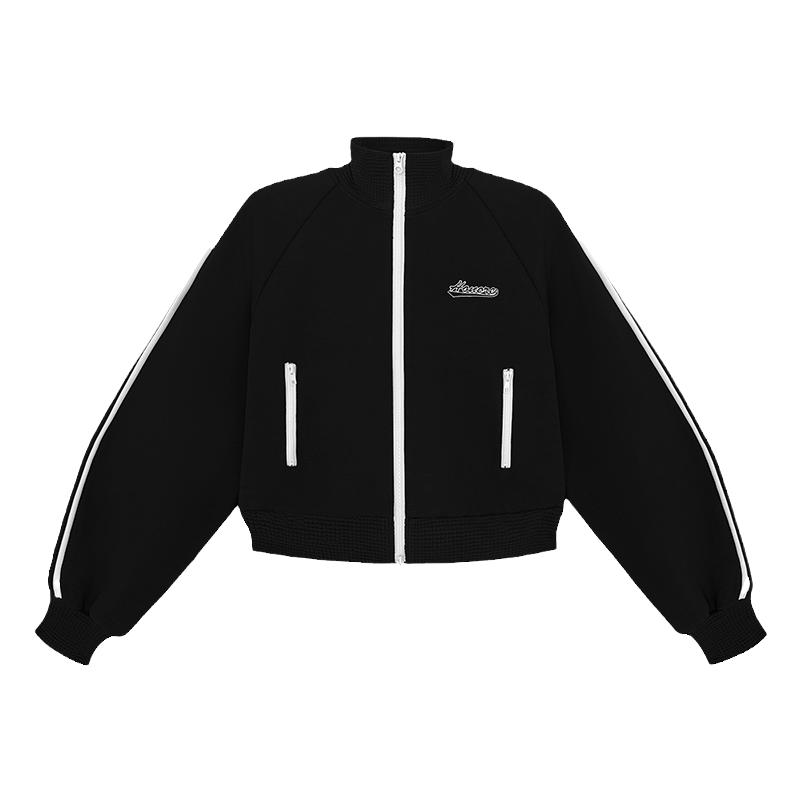 HONORE古月 无性别穿搭 美式双拉链立领撞色春季卫衣外套半裙套装