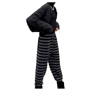 欧货女裤休闲运动加绒加厚高腰卫裤条纹束腿小脚裤外穿2025秋冬款
