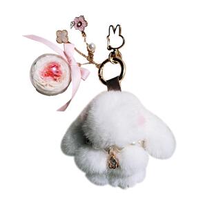 可爱包包挂件兔毛公仔汽车钥匙扣高级女生配饰永生花手工毛绒蔻驰