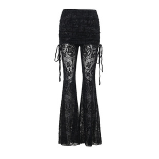 Punk-style black lace flared pants万圣节朋克风黑色蕾丝喇叭裤