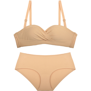 aa杯小胸聚拢新款2025爆款内衣女纯欲风性感无肩带薄款文胸罩套装