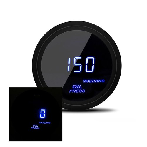 跨境52mm通用12V汽车改装显示机油数字液晶LED蓝光压力表