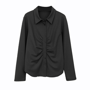 大码mm胖正肩衬衫女200斤秋装设计感时尚女装针织褶皱巨显瘦上衣