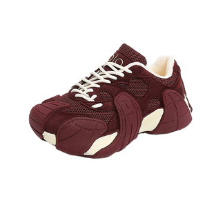 厚底老爹鞋女款冬季轻便休闲加绒保暖二棉红色本命年登山运动鞋女