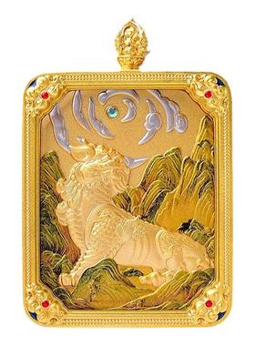 吞金兽双面唐卡方形金色佛牌