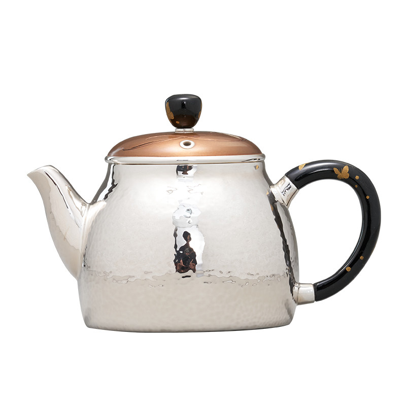 臻宝堂银壶9999纯银泡茶壶纯手工锤纹幽兰壶足银茶器高端茶具