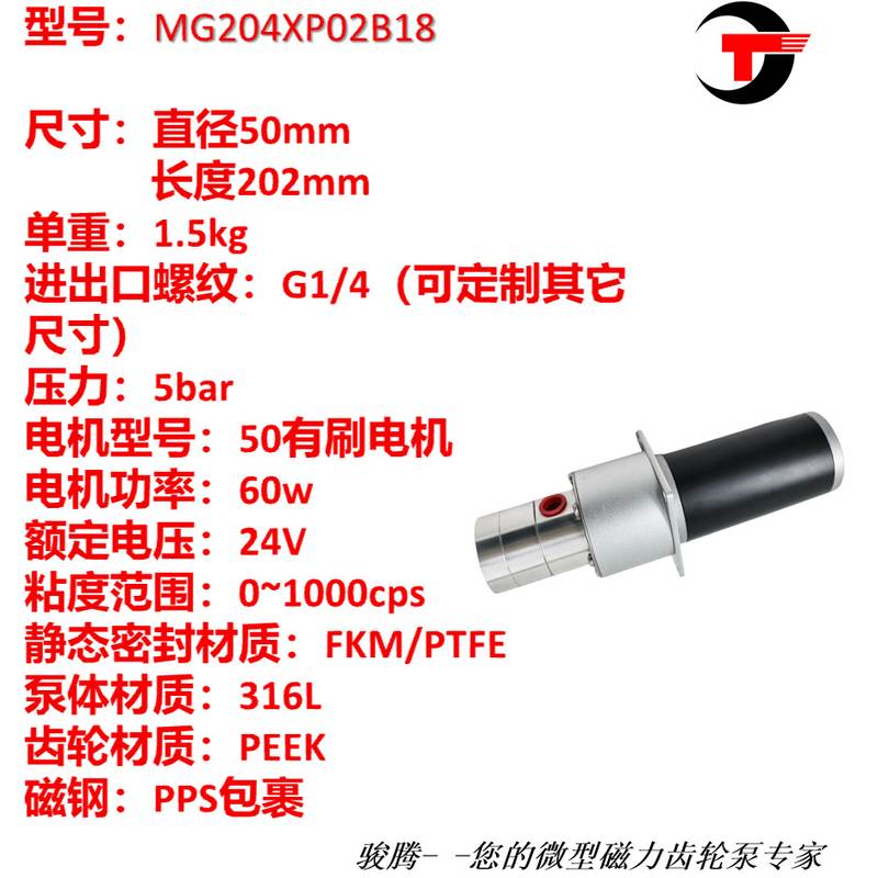 MG204XP02B18磁力齿轮泵上料输送不锈钢耐腐蚀膏体乳液食品灌装