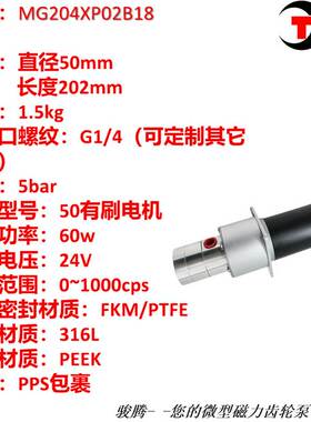 MG204XP02B18磁力齿轮泵上料输送不锈钢耐腐蚀膏体乳液食品灌装