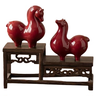 陶瓷马上有钱汝瓷开片茶几装饰工艺品摆件高级客厅书房吉祥物招财