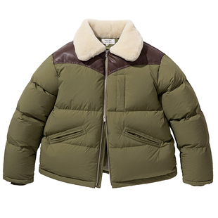 0130冬款Albert Explorer橄榄绿色混合米色拼色男士鹅绒羽绒服