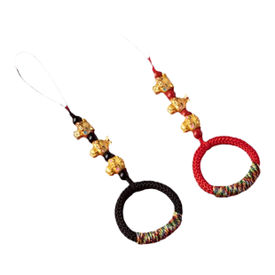 加噜马年古法金生肖三合六合手机链挂件指环扣挂绳铜本命年包挂饰男女防丢防摔手机链U盘吊坠钥匙扣挂坠送礼