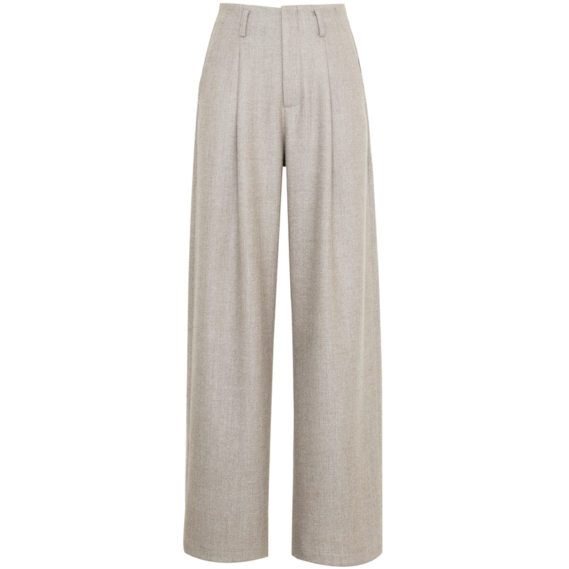 夏莫卡燕麦色显瘦弧形直筒裤女秋冬厚柔软垂感天丝羊毛西装裤9735