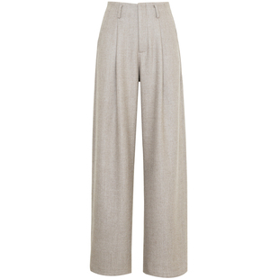 夏莫卡燕麦色裤子女2026新款显瘦直筒裤垂感天丝羊毛西装裤9735