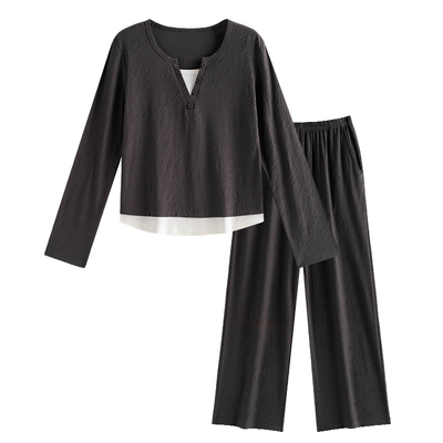 睡衣女春秋纯棉长袖带胸垫高级感