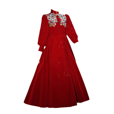 女童礼服红色中式儿童