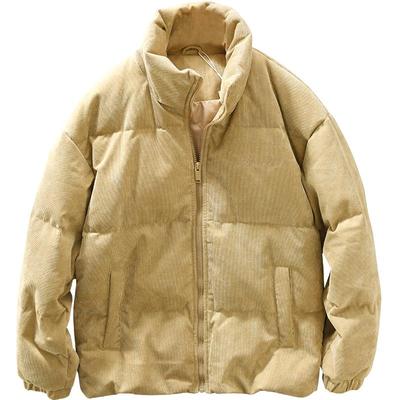 复古灯芯绒高领保暖白鸭绒羽绒服