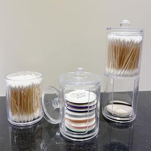 新品 二合一双层圆形棉签盒卸妆棉收纳盒套装透明桌面化妆棉收纳