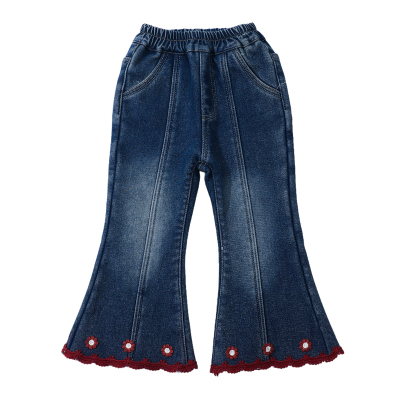 秋冬中小女童加绒加厚牛仔喇叭裤