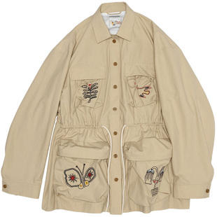 fafamoon设计师品牌 2025春季新品四口袋薄型外套女刺绣抽绳夹克