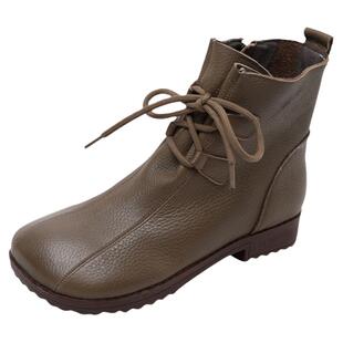 真皮软皮软底米色短靴女士鞋子2025新款秋季靴子妈妈鞋大码女鞋冬