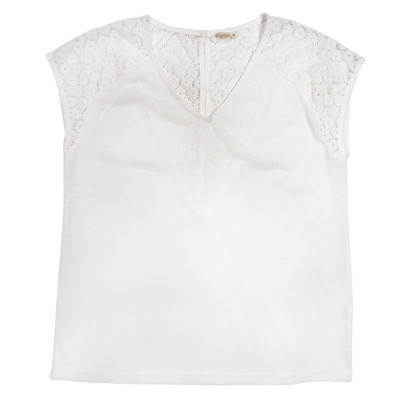 法式小众纯棉蕾丝露背短袖t恤