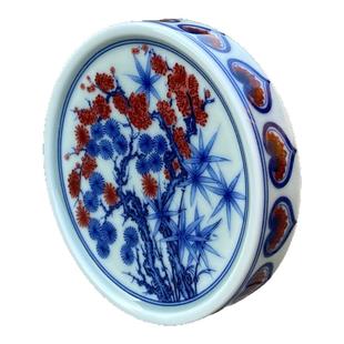 景德镇七承堂釉里红松竹梅盖置杯垫陶瓷小紫砂壶盖托壶承家用茶托