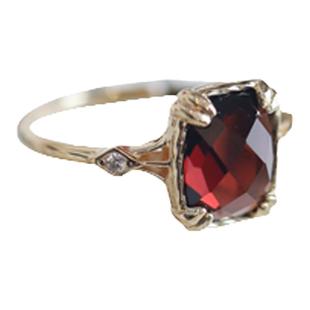 洛可可小姐の石榴石 复古大颗粒珠宝玫瑰切925银开口戒指耳钉项链