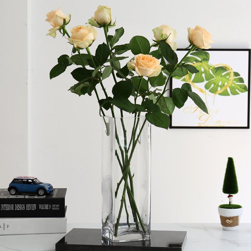 简约现代客厅透明玻璃花瓶摆件插花仿真花富贵竹落地花瓶大号方缸