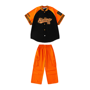 儿童街舞套装hiphop潮酷男童嘻哈棒球服短袖外套演出服2025新品夏