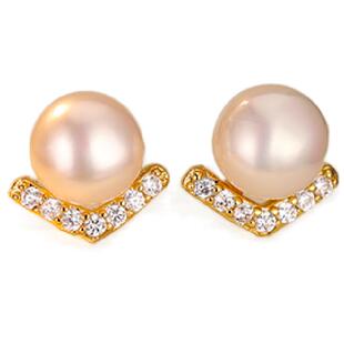 天然淡水粉光V字珍珠耳钉纯银女士耳环高级感轻奢2026新款耳饰