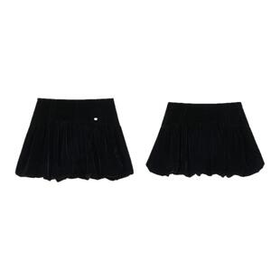 妖精的口袋黑色丝绒花苞裙半身裙女2026春秋新款甜美短裙小黑裙